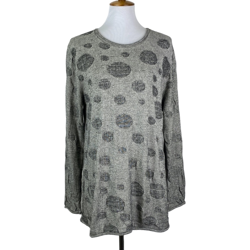 G9C United Knitwear Tunic Sweater Marled Gray Polka Dot Sz. M Relaxed Fit